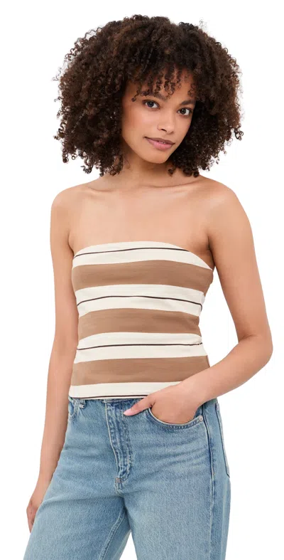 Pistola Beverly Stripe Cotton Blend Strapless Top In Brown