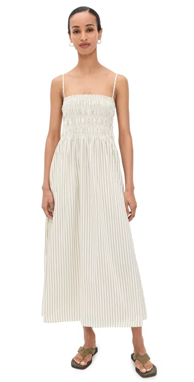 Pistola Bianca Shirred Bodice Dress In Sage Egret Stripe