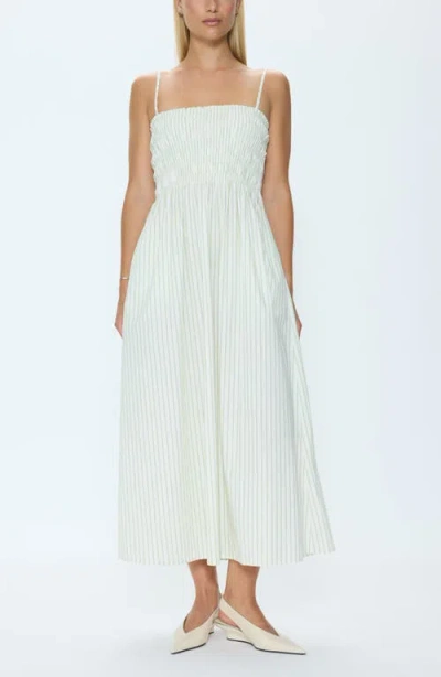 Pistola Bianca Shirred Bodice Dress In Sage Egret Stripe In Blue
