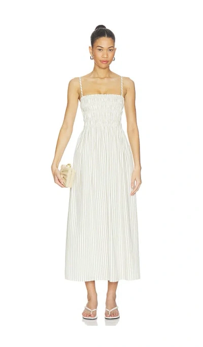 Pistola Bianca Shirred Bodice Dress In Sage Egret Stripe In Multi