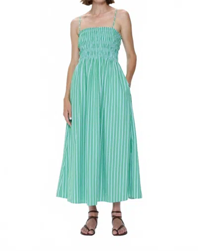 Pistola Bianca Shirred Bodice Dress In Green Blue Stripe
