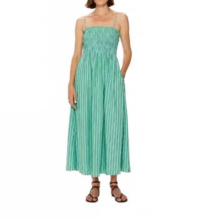 Pistola Bianca Shirred Bodice Dress In Green Blue Stripe