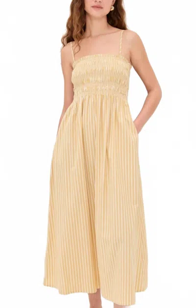 Pistola Bianca Smocked Bodice Dress In Beach Sand Stripe In Yellow