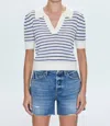 Pistola Billie Pleat Sleeve Polo In Multi In Blue