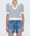 Pistola Billie Pleat Sleeve Polo Shirt In Maritime Shell Stripe