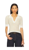 Pistola Billy Stripe Short Sleeve Johnny Collar Sweater In Pistachio Shell Stripe
