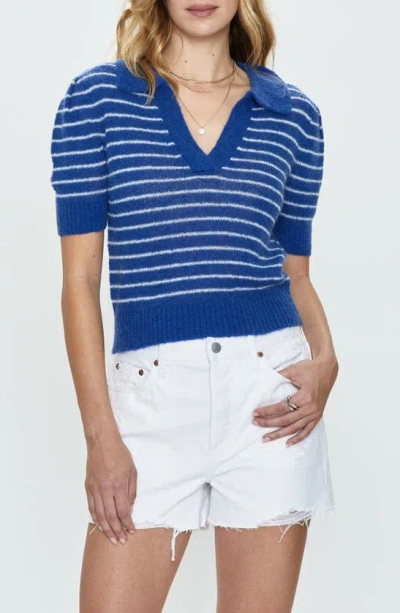 Pistola Billy Stripe Short Sleeve Johnny Collar Sweater In Blue