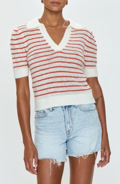 Pistola Billy Stripe Short Sleeve Johnny Collar Sweater In Poppy Stripe