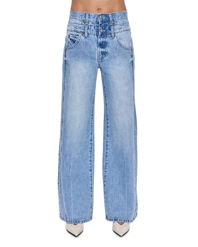Pistola Caleb Double Waistband Wide Leg Jeans In Blue