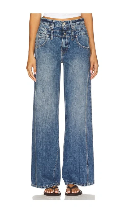 Pistola Caleb High Rise Relaxed Stacked Waist In Blue
