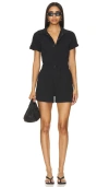 Pistola Campbell Short-sleeve Denim Aviator Romper In Black