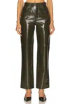 Pistola Cassie Faux Leather Straight Fit Jeans In Olive Vinyl In Multi