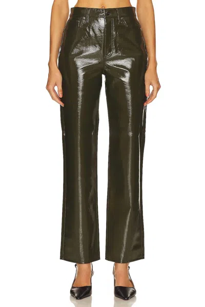 Pistola Cassie Faux Leather Straight Fit Jeans In Olive Vinyl In Multi