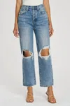Pistola Cassie Super High Rise Straight Crop Jeans In Blossom Distressed In Blue