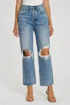 Pistola Cassie Super High Rise Straight Crop Jeans In Blossom Distressed In Blue