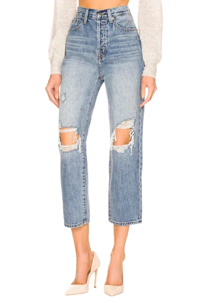 Pistola Cassie Super High Rise Straight Crop Jeans In Blossom Distressed In Blue