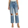 Pistola Cassie Super High Rise Straight Crop Jeans In Blossom Distressed In Blue