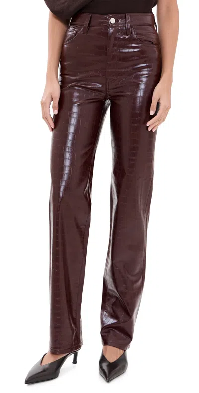 Pistola Cassie Super High Rise Straight Faux Leather Pants Burgundy Croc In Brown