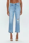 Pistola Charlie High Rise Classic Straight Denim Jeans In Blue In Animal Print
