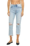 Pistola Charlie Ripped High Waist Crop Straight Leg Jeans In Shore Distressed