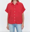 Pistola Donnie Short Sleeve Button Up Top In Ruby Red