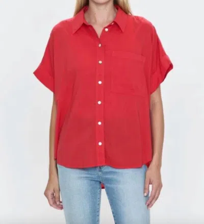 Pistola Donnie Short Sleeve Button Up Top In Ruby Red