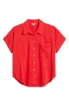 Pistola Donnie Short Sleeve Cotton Blend Button-up Shirt In Ruby
