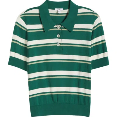 Pistola Drea Stripe Cotton Sweater Polo In Emerald Stripe