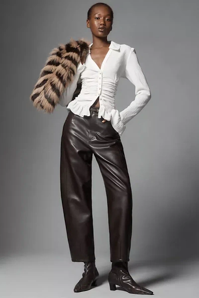 Pistola Eli Faux Leather High-rise Barrel Pants In Brown