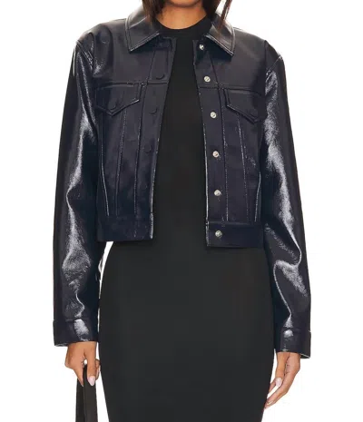 Pistola Emery Cropped Vinyl Trucker Jacket In Navy Vinyl In Blue