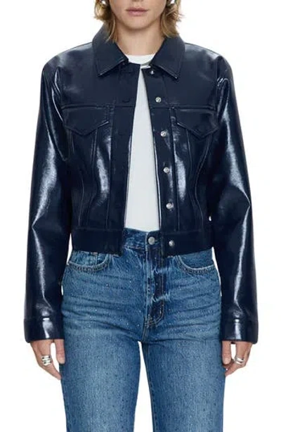 Pistola Emery Vinyl Crop Trucker Jacket In Navy Vinyl