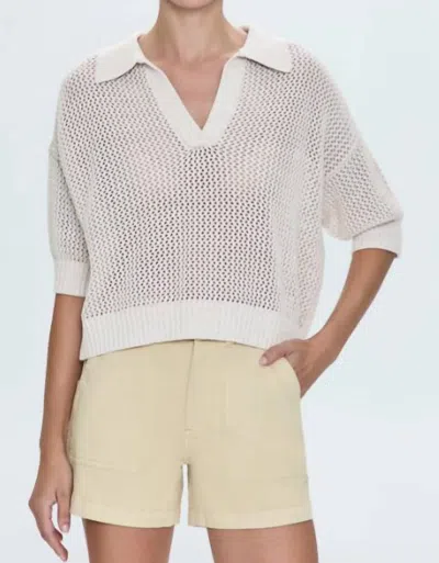 Pistola Emma Open Knit Short Sleeve Polo In Dove Marl