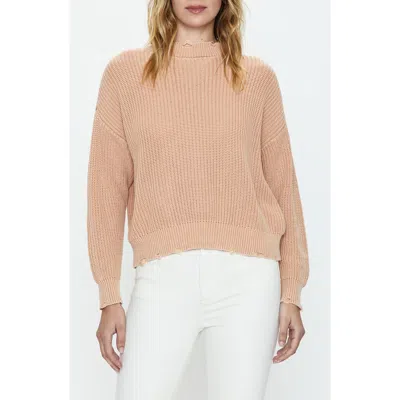 Pistola Eva Distressed Cotton Shaker Stitch Crewneck Sweater In Sandwashed Tan