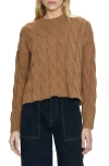 Pistola Eva Rib Knit Frayed Edge Cotton Sweater In Caramel Cable