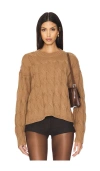 Pistola Eva Rib Knit Frayed Edge Cotton Sweater In Brown