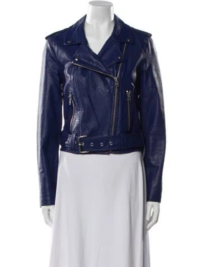 Pre-owned Pistola Faux Leather Biker Jacket In Blue