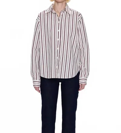 Pistola Finlay Oversized Button Up Shirt In Claret Stripe In Neutral