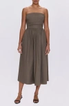 Pistola Florence Strapless Lace-up Back Stretch Cotton Midi Dress In Gray