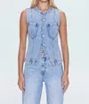 Pistola Gia Fitted Collarless Vest In Gaze In Blue