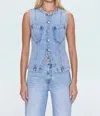 Pistola Gia Fitted Collarless Vest In Gaze In Blue