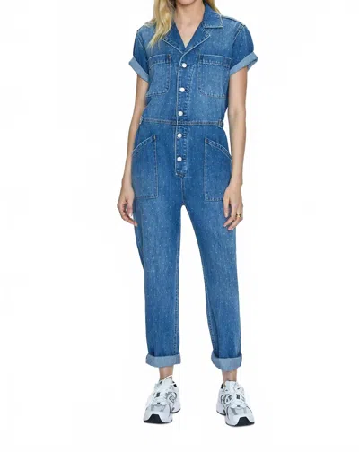 Pistola Grover Denim Jumpsuit In Utopia Dot In Blue