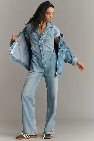Pistola Grover Denim Short Sleeve Field Jumpsuit In Blue