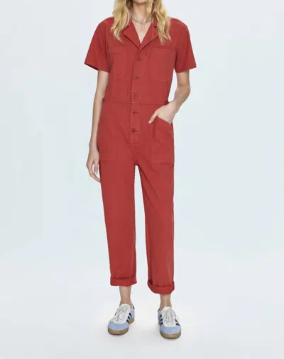 Pistola Grover Short Sleeve Jumpsuit In Rouge In Red