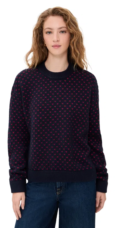 Pistola Hanna Crew Neck Oversized Sweater In Navy Red Hearts In Purple