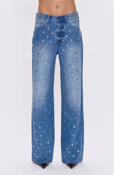 Pistola Hendrix Stud High Waist Straight Leg Jeans In Blue