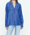Pistola Irene Effortless Button Down Shirt In Dark Blue Pinstripe In Blue