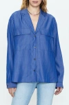 Pistola Irene Effortless Button Down Shirt In Dark Blue Pinstripe In Blue
