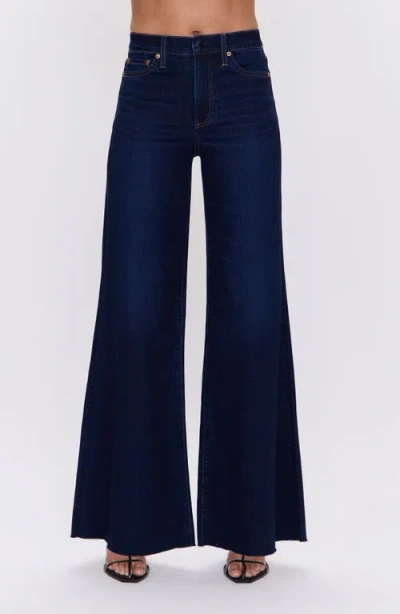 Pistola Izzy High Waist Raw Hem Wide Leg Flare Jeans In Blue