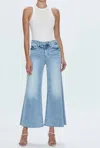 Pistola Izzy High Waist Raw Hem Wide Leg Flare Jeans In Blue