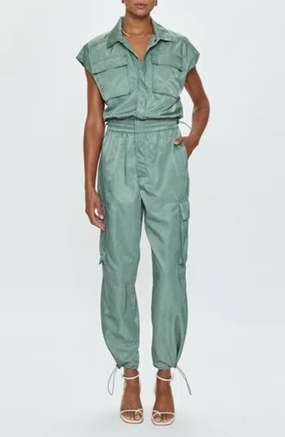 Pistola Jade Smocked Waist Utility Jumpsuit In Green